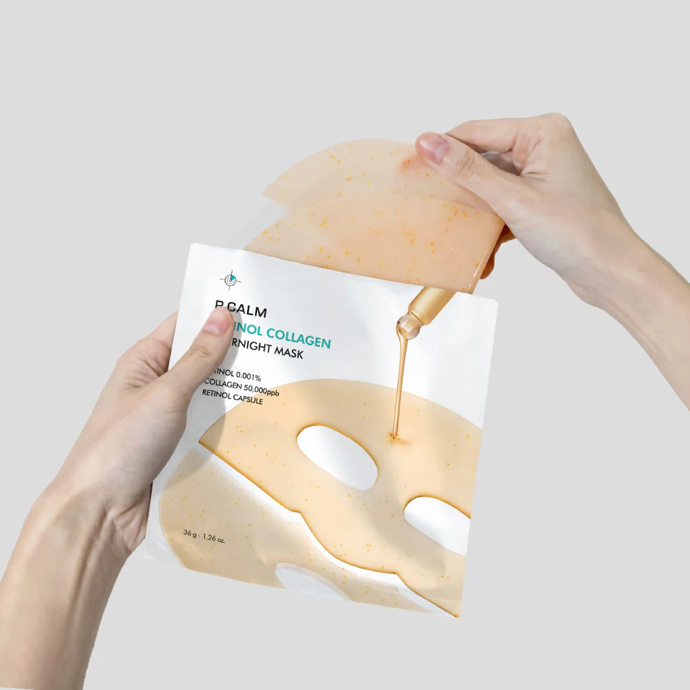 Non-sticky P.CALM Retinol Collagen Mask texture – Low-irritation Korean retinol for sensitive skin and AC-dryness at Atelier De Glow UK