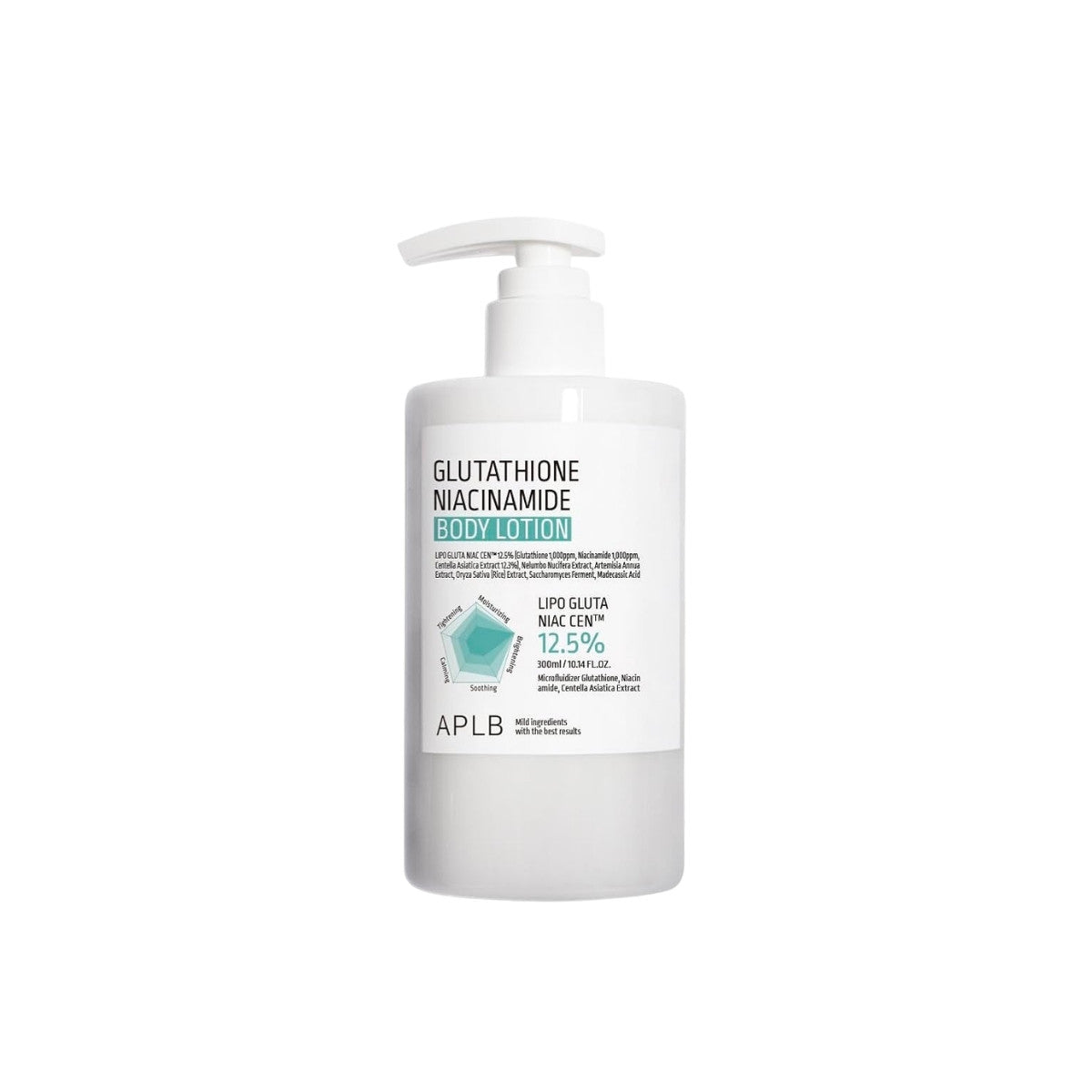 APLB Glutathione Niacinamide Body Lotion – 300ml clinical-strength brightening, anti-aging, and moisture-locking body cream available at Atelier De Glow UK.