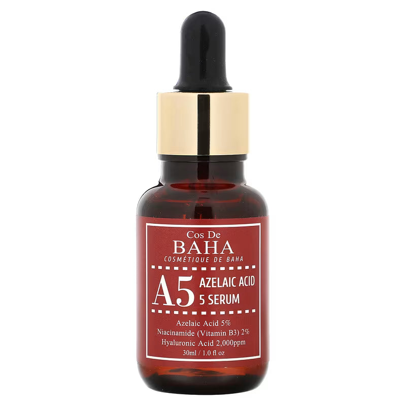 Cos De Baha Azelaic Acid 5% Serum (AZ) – 30ml daily soothing and brightening treatment in a pure Aloe Vera base available at Atelier De Glow UK.