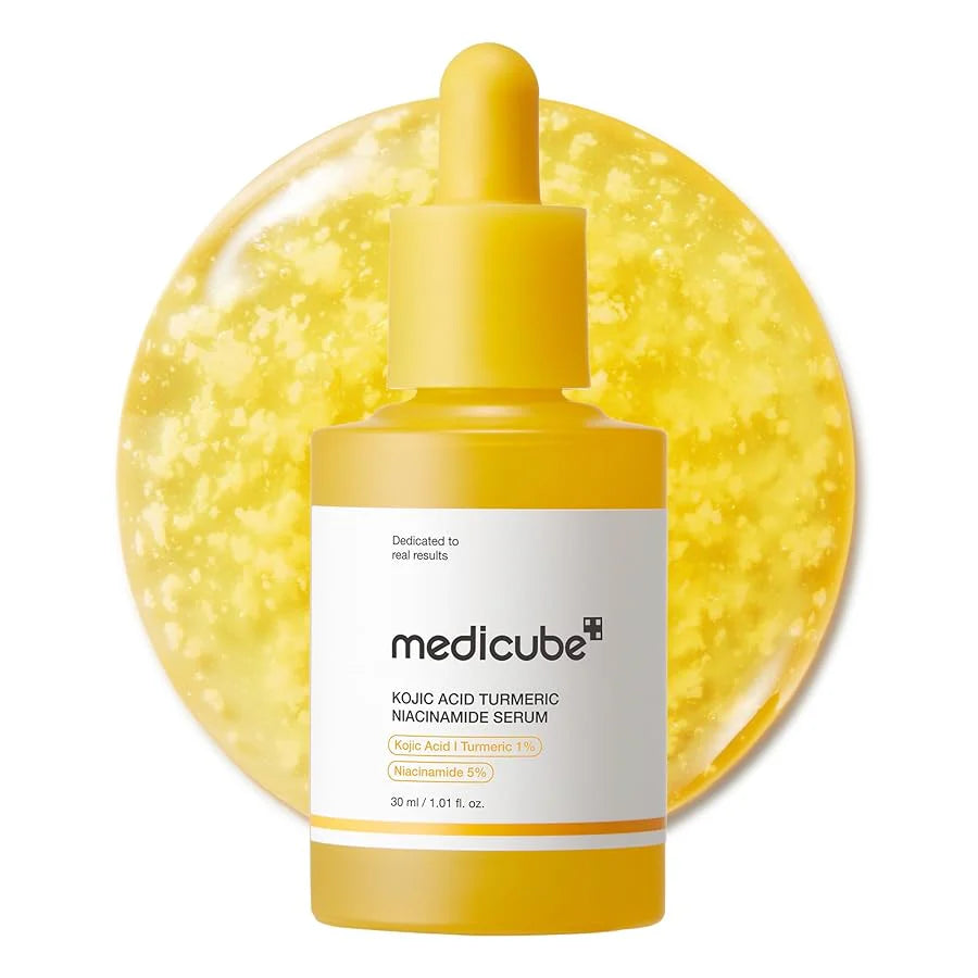 Medicube Kojic Acid Turmeric Niacinamide Serum 30ml – brightening facial treatment for dark spots and hyperpigmentation available at Atelier De Glow UK.