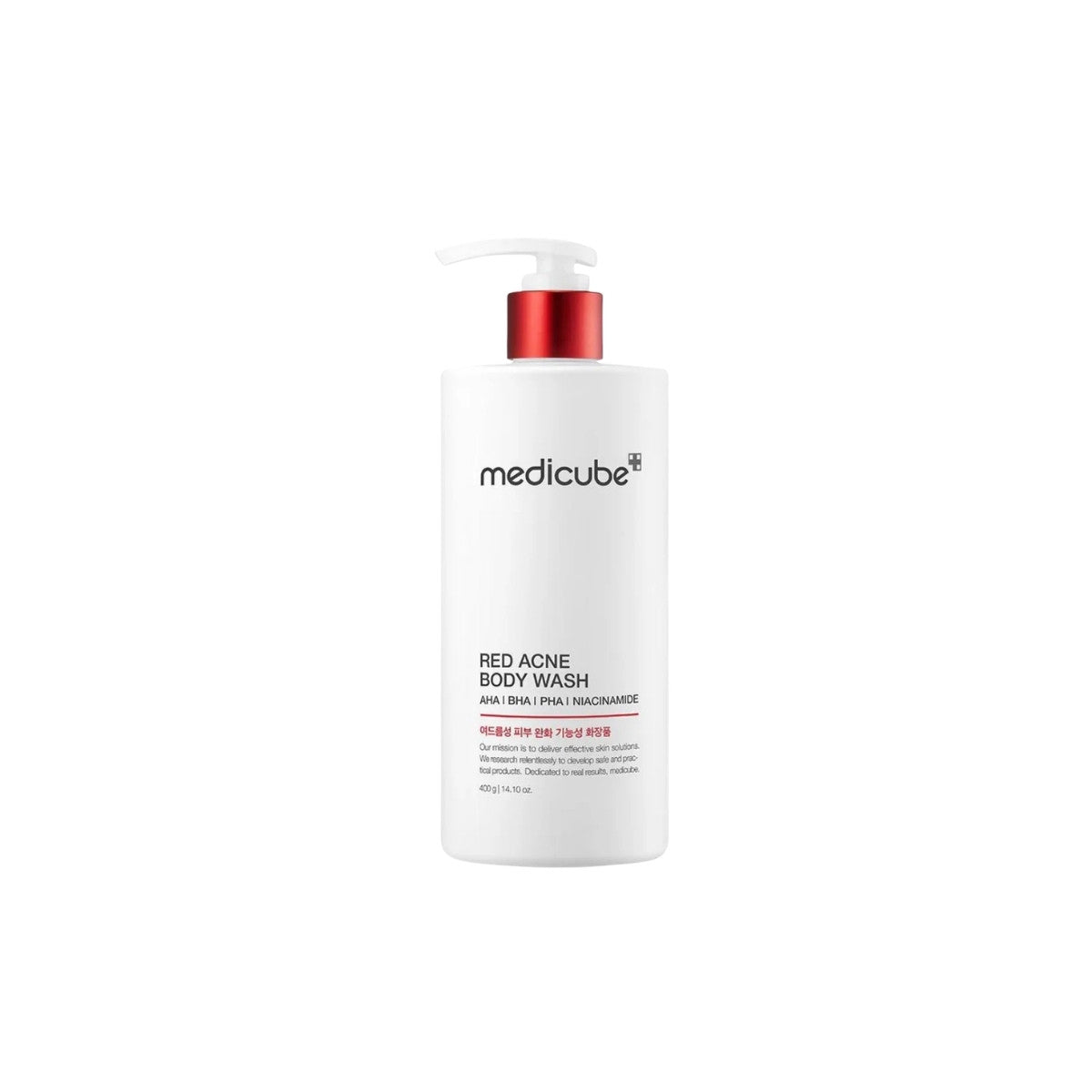 Medicube Red Acne Body Wash 2.0 – 400g premium exfoliating body cleanser formulated with Salicylic Acid, Lactic Acid, and Niacinamide available at Atelier De Glow UK.