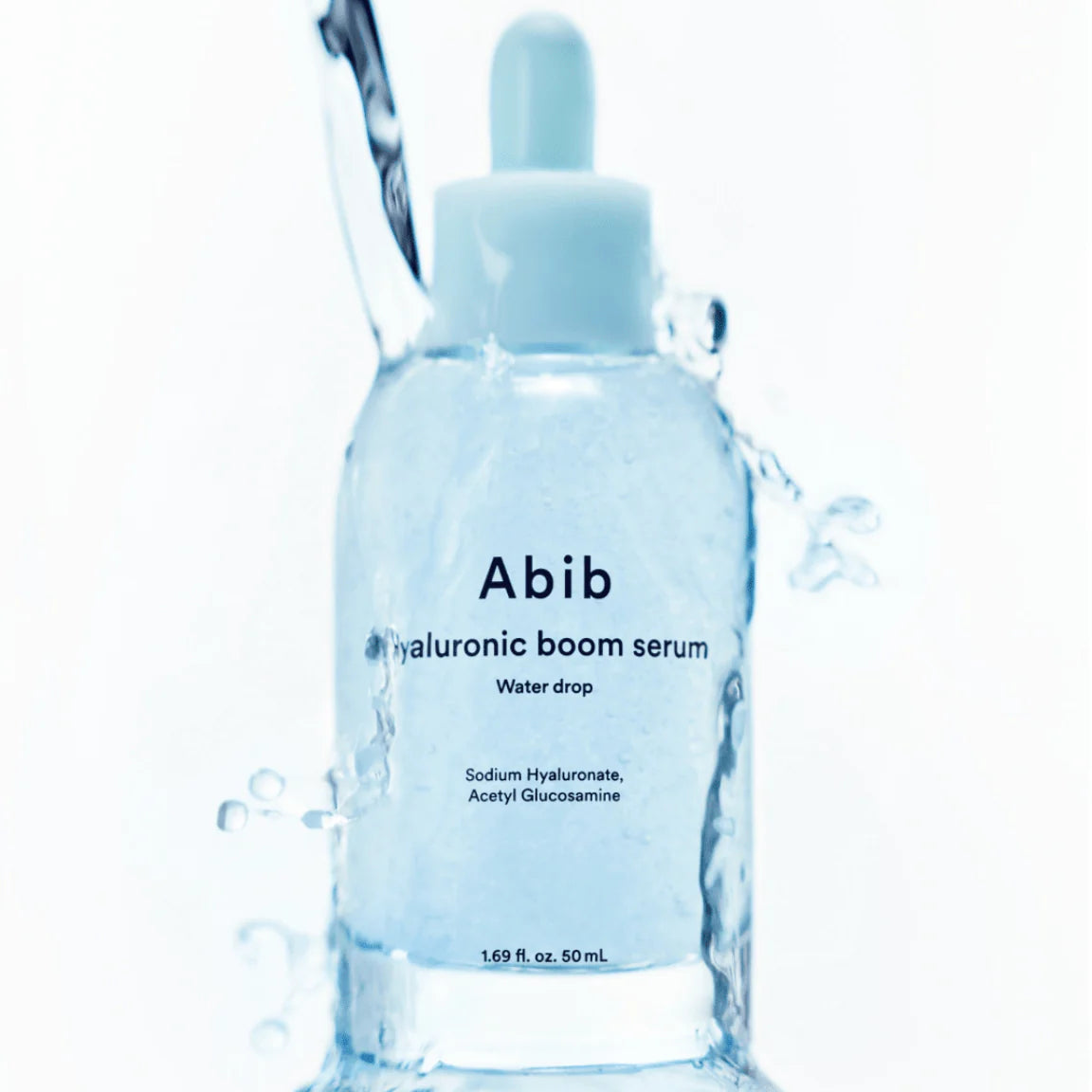 Innovative capsule gel texture of Abib Hyaluronic Boom Serum transforming into weightless, fast-absorbing water droplets on the skin at Atelier De Glow UK.