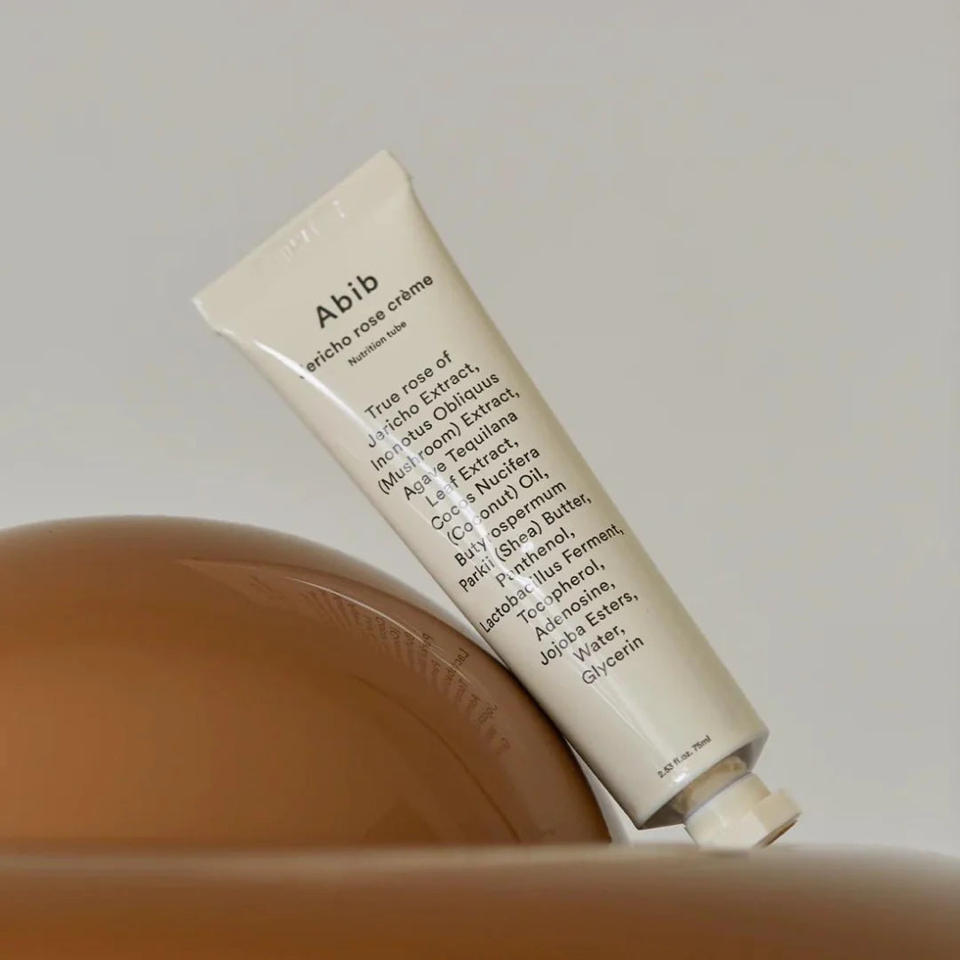 Hygienic tube packaging of Abib Jericho Rose Crème – Rich, velvety texture of Korean nourishing cream for long-lasting hydration at Atelier De Glow UK.