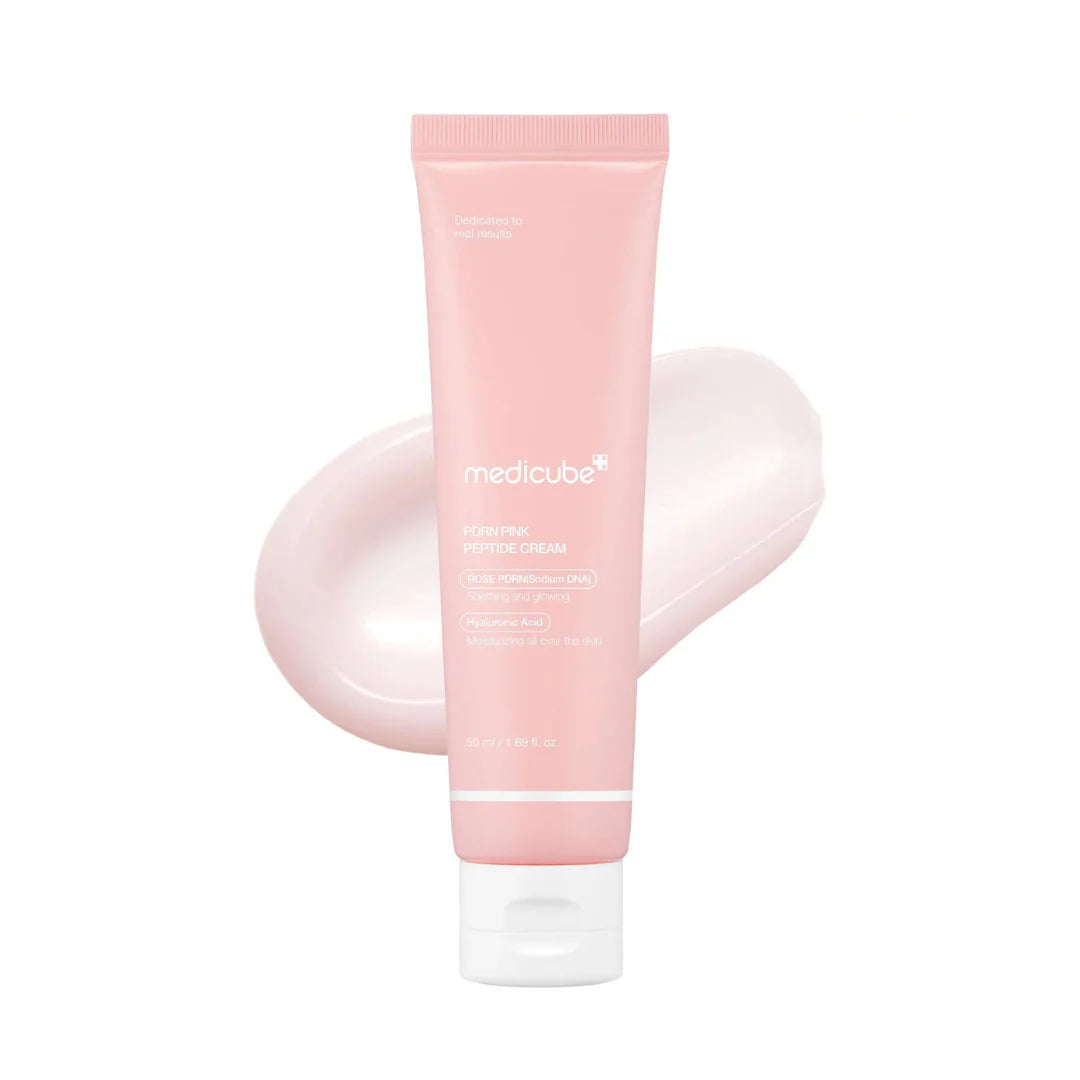 Medicube PDRN Pink Hyaluronic Moisturizing Cream – 50ml high-potency clinical volumizing moisturizer with Salmon DNA PDRN and Multi-Weight Hyaluronic Acid available at Atelier De Glow UK.