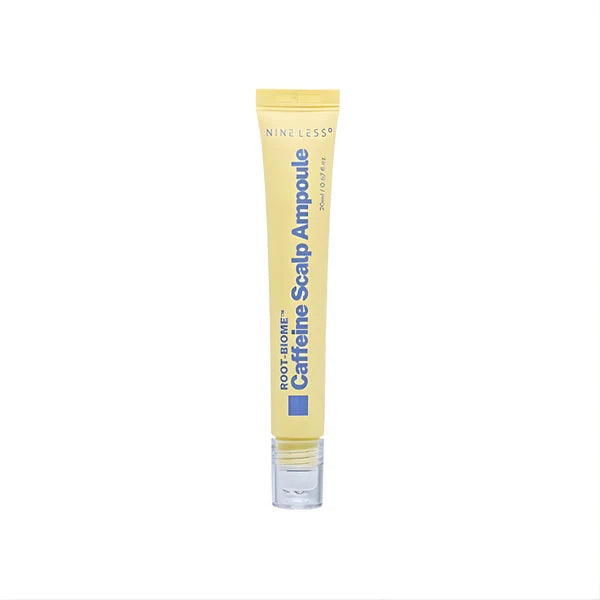Nineless Root-Biome Caffeine Scalp Ampoule with massage rollerball applicator for hair growth, available at Atelier De Glow UK.