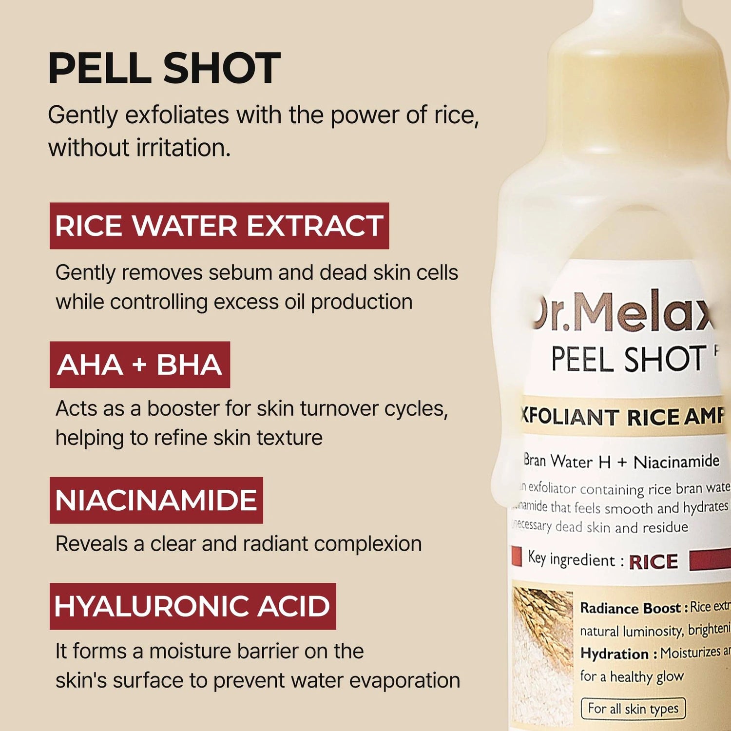 Dr.Melaxin Peel Shot Exfoliant White Rice Ampoule 80ml