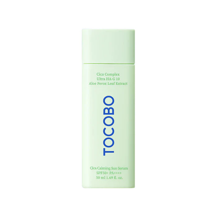 TOCOBO Cica Calming Sun Serum SPF50+ PA++++ – 50ml lightweight chemical sun serum with Fermented Centella and 10-layer Hyaluronic Acid available at Atelier De Glow UK.