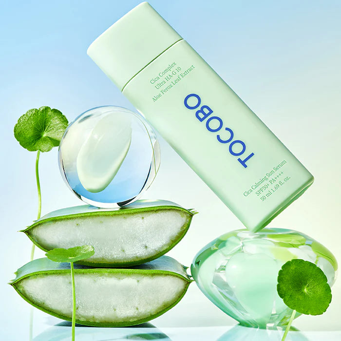 TOCOBO Cica Sun Serum – Professional-grade "Thermal Decongesting Solar Shield &amp; Moisture-Lock Primer" for achieving a calm, high-definition "Glass Skin" look, shop at Atelier De Glow UK.