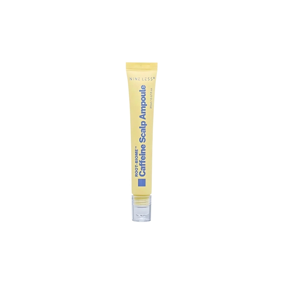Nineless Root-Biome Caffeine Scalp Ampoule with massage rollerball applicator for hair growth, available at Atelier De Glow UK.