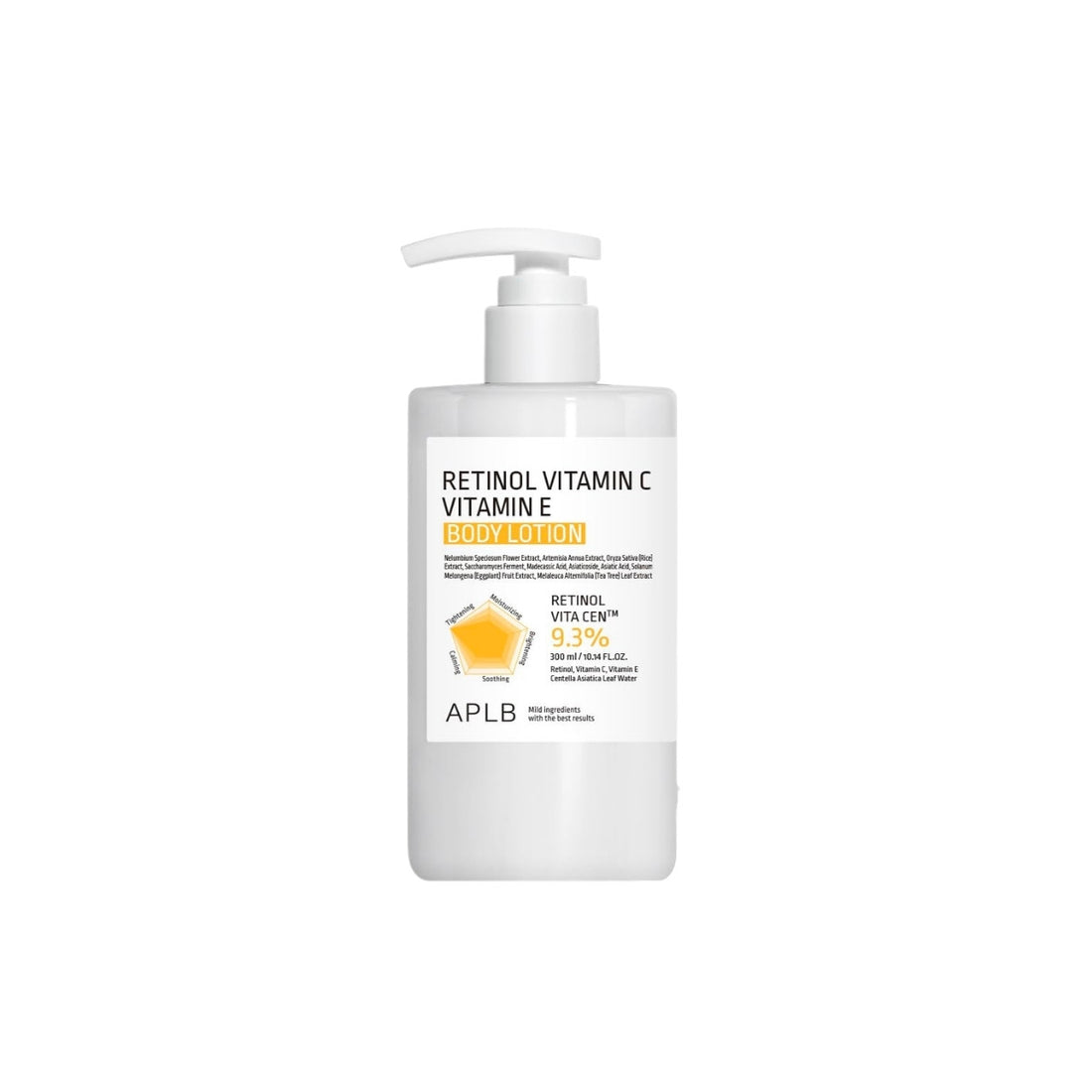 APLB Retinol Vitamin C Vitamin E Body Lotion 300ml pump bottle – Retinol, L-Ascorbic Acid, and Tocopherol Korean body care available at Atelier De Glow UK
