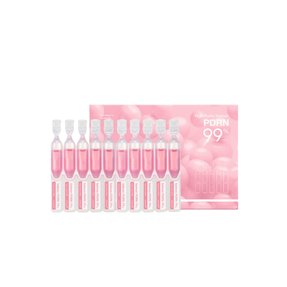 Medicube PDRN Pink One Day Serum Set – 10-piece box of individually sealed 1.5ml fresh brightening ampoules with Salmon DNA and Collagen available at Atelier De Glow UK.