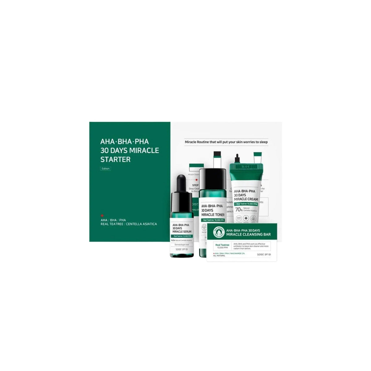 Some By Mi AHA, BHA, PHA 30 Days Miracle Starter Kit – 4-step acne-fighting skincare set with chemical exfoliants for clearer skin available at Atelier De Glow UK.