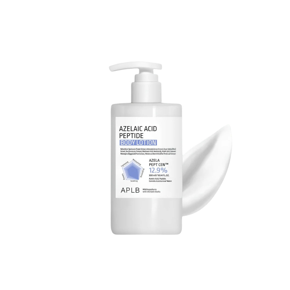 APLB Azelaic Acid Peptide Body Lotion 300ml – soothing and smoothing body moisturizer with centella and peptides for even skin tone at Atelier De Glow UK.