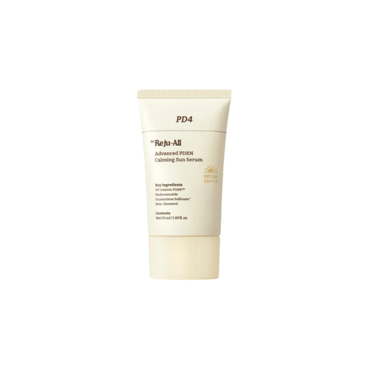 Dr. Reju-All Advanced PDRN Calming Sun Serum 50ml – SPF50+ PA++++ protective serum with regenerative PDRN, guaiazulene, and madecassoside for sensitive skin at Atelier De Glow UK.
