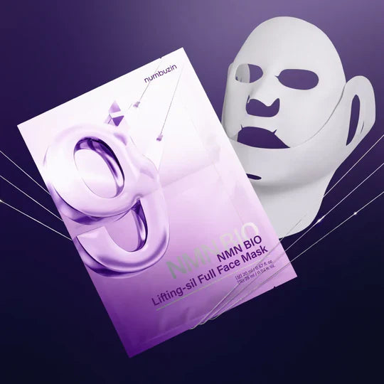 Numbuzin No.9 NAD Bio Lifting Full Cover Facial Mask for targeting sagging skin, loss of elasticity, and fine lines to reveal a firmer, rejuvenated complexion from Atelier De Glow UK.