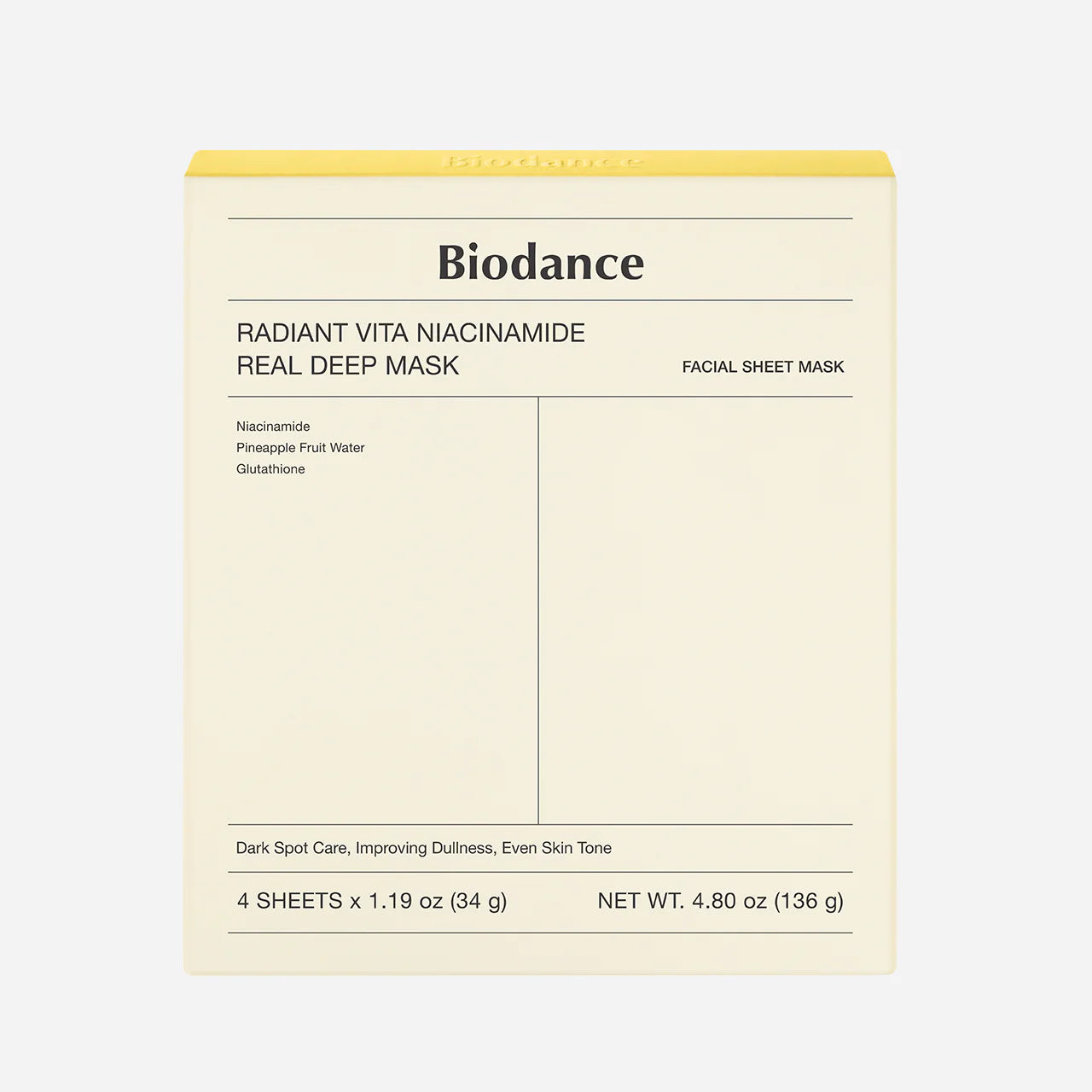 Biodance  Radiant Vita Niacinamide Real Deep Mask 4PCs