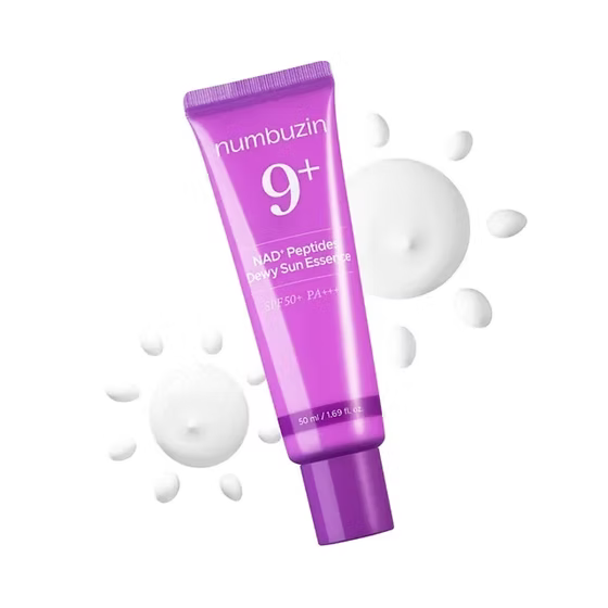 numbuzin No.9 sun essence for anti-aging, fine lines, and sun protection – Advanced "Age-Reverse" UV shield with dewy finish from Atelier De Glow UK.