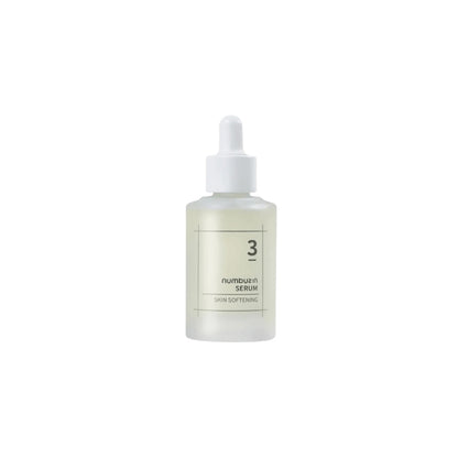 Numbuzin No.3 Skin Softening Serum 50ml – brightening and smoothing facial serum formulated with fermented ingredients like galactomyces and bifida for soft skin available at Atelier De Glow UK.