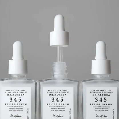 Lightweight, fast-absorbing Dr. Althea 345 Relief Serum designed for daily hydration and moisture replenishment without a sticky finish, shop online at Atelier De Glow UK.