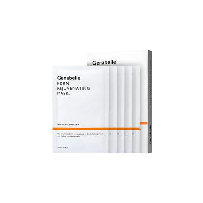 Genabelle PDRN Rejuvenating Mask – 5-pack premium clinical sheet masks formulated with 5,000 ppm Salmon DNA PDRN, HTD-GENACOMPLEX, and Tripeptide-1 available at Atelier De Glow UK.