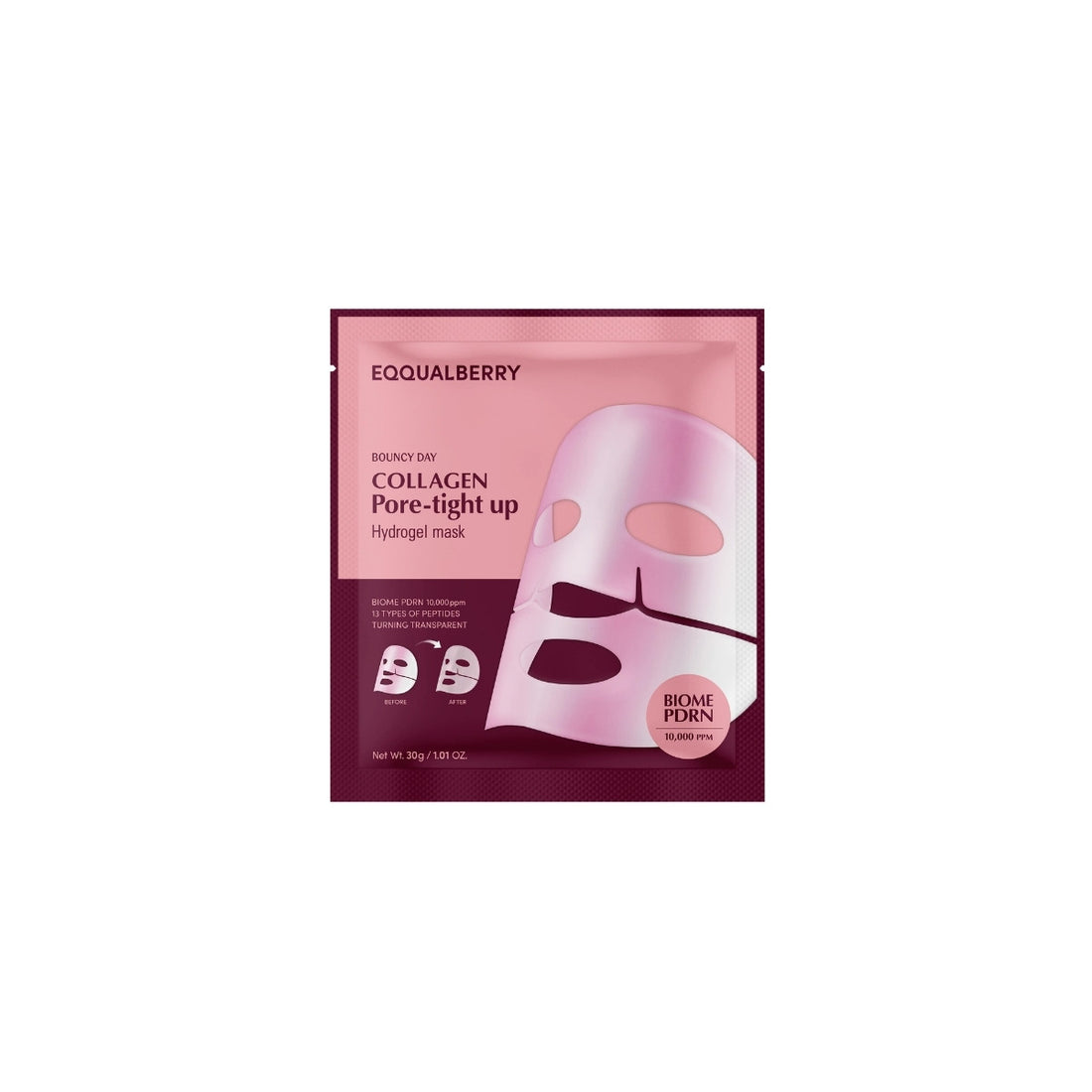 EQQUALBERRY Collagen Pore-tight up Hydrogel Mask – 1PC temperature-sensitive Korean gel masks for pore refinement available at Atelier De Glow UK.