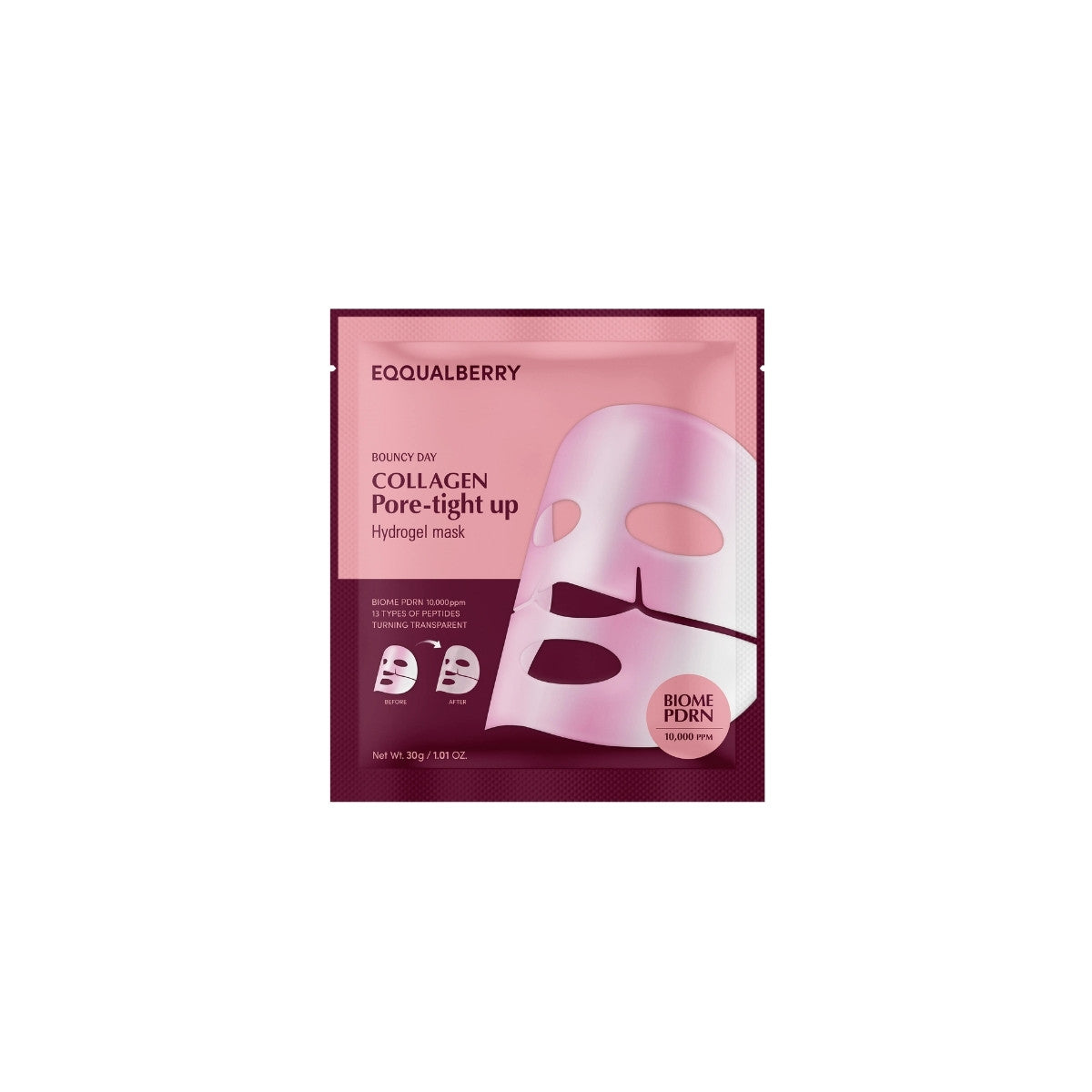 EQQUALBERRY Collagen Pore-tight up Hydrogel Mask – 1PC temperature-sensitive Korean gel masks for pore refinement available at Atelier De Glow UK.