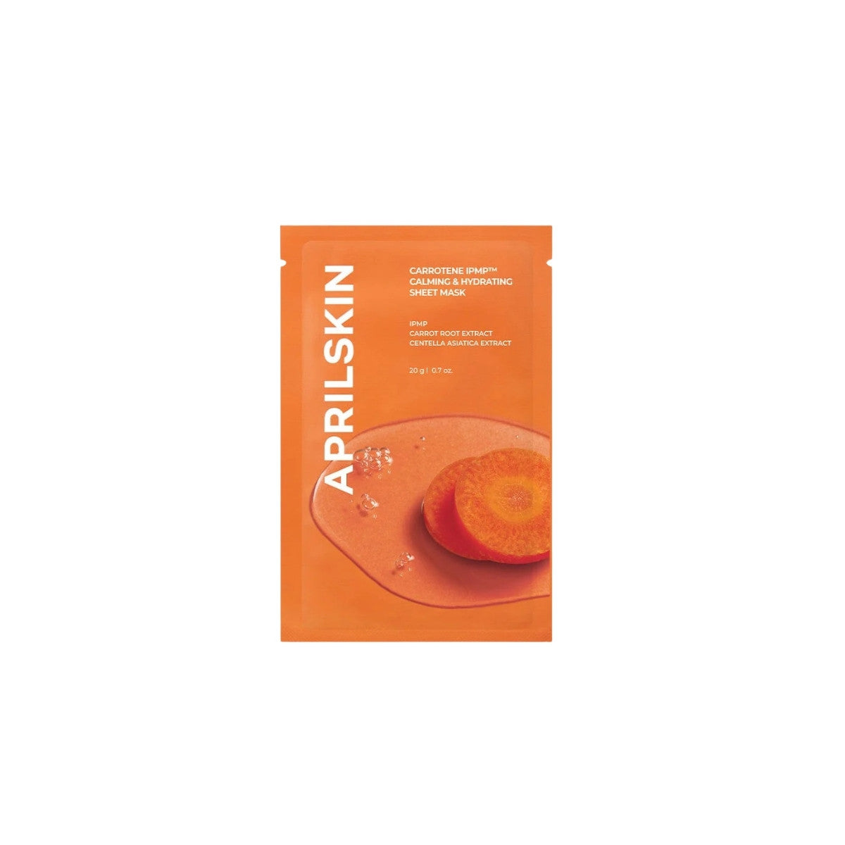 APRILSKIN Carrotene IPMP Calming &amp; Hydrating Sheet Mask – Korean acne-soothing mask with Beta-Carotene and Isopropyl Methylphenol at Atelier De Glow UK.