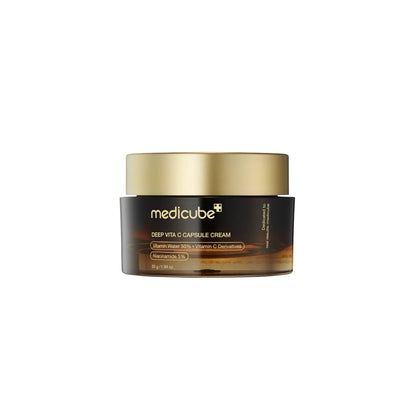 Medicube Deep Vita C Capsule Cream – 55g brightening moisturizer with fresh-burst stabilized Vitamin C capsules available at Atelier De Glow UK.