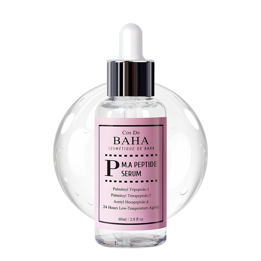 Cos De Baha P M.A Peptide Serum (M.A) – 60ml jumbo-size high-concentration Matrixyl 3000 and Argireline lifting serum in an Aloe base available at Atelier De Glow UK.