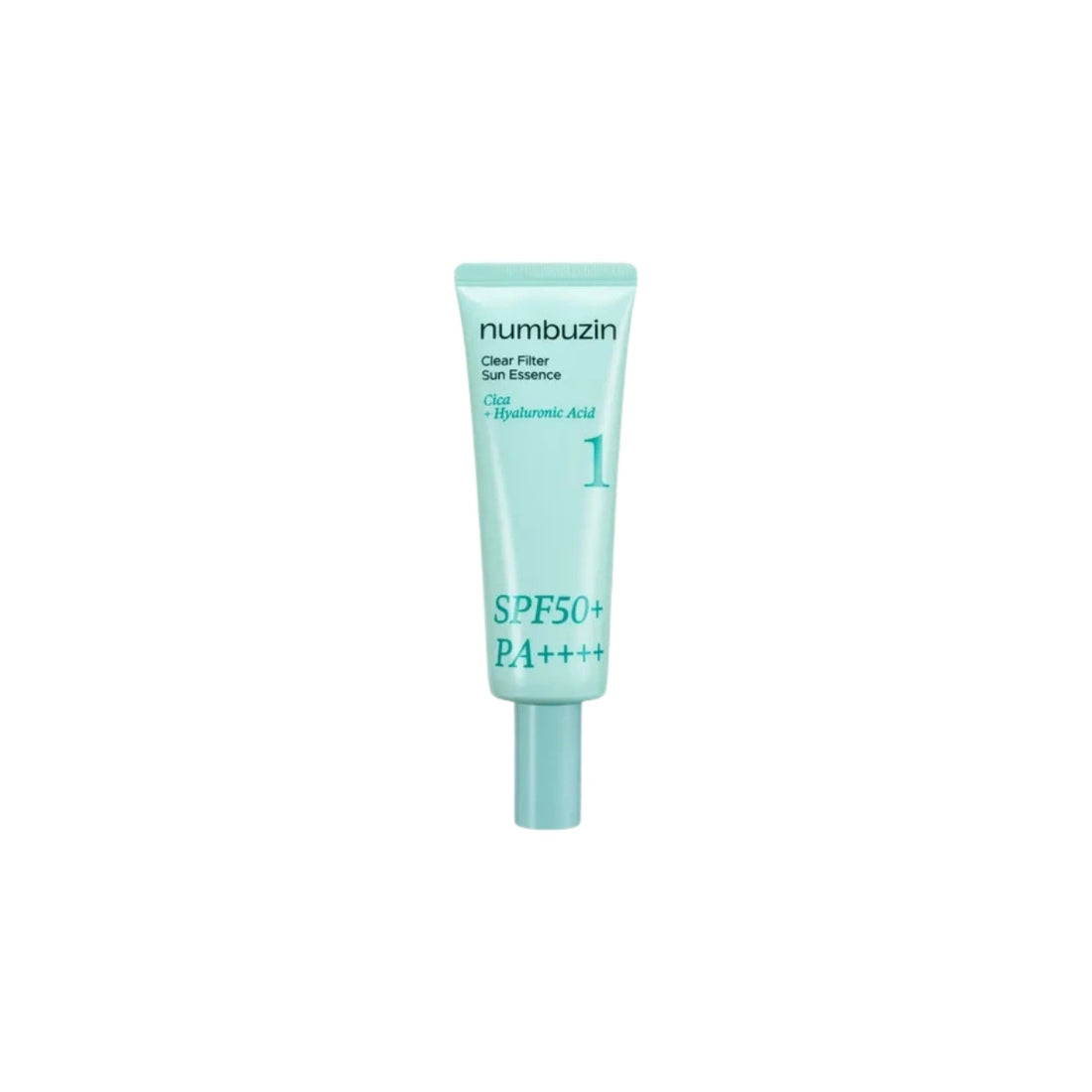 Numbuzin No.1 Clear Filter Sun Essence SPF50+ PA++++ 50ml – hydrating chemical sunscreen with a serum-like finish for daily UV protection available at Atelier De Glow UK.