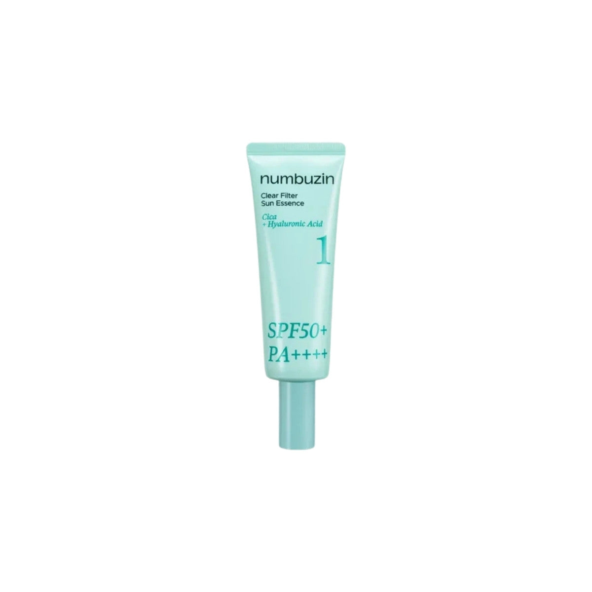 Numbuzin No.1 Clear Filter Sun Essence SPF50+ PA++++ 50ml – hydrating chemical sunscreen with a serum-like finish for daily UV protection available at Atelier De Glow UK.