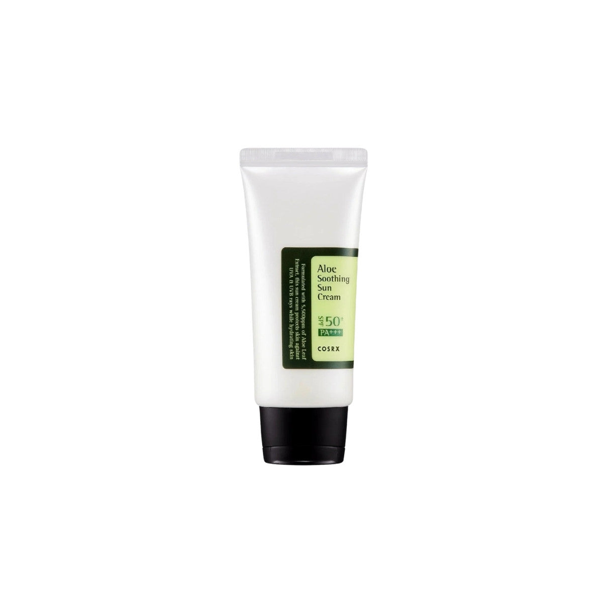 COSRX Aloe Soothing Sun Cream – 50ml Korean sunscreen with 5,500ppm Aloe Arborescens Leaf Extract and SPF 50+ PA+++ available at Atelier De Glow UAE.