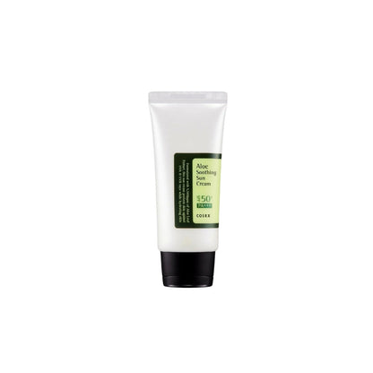 COSRX Aloe Soothing Sun Cream – 50ml Korean sunscreen with 5,500ppm Aloe Arborescens Leaf Extract and SPF 50+ PA+++ available at Atelier De Glow UAE.