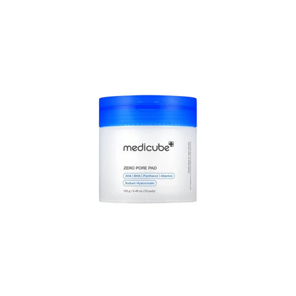 Medicube Zero Pore Pads 2.0 – 70 sheets premium exfoliating toner pads formulated with 4.5% AHA Lactic Acid, 0.45% BHA Salicylic Acid, and Panthenol available at Atelier De Glow UK.