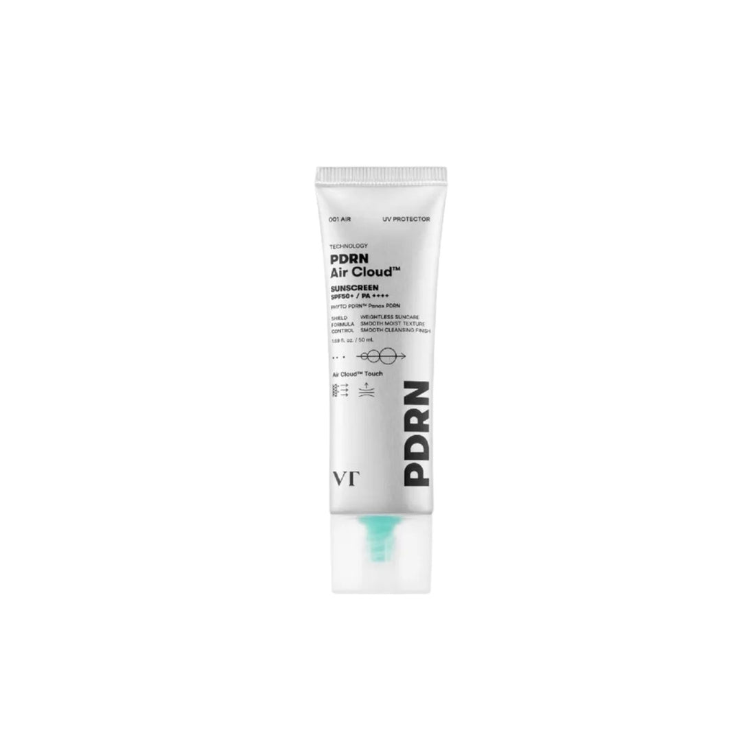 VT PDRN Air Cloud Sunscreen – 50ml Korean SPF with PDRN (Salmon DNA) and weightless sun protection available at Atelier De Glow UK.