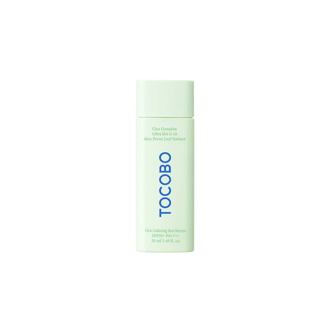 TOCOBO Cica Calming Sun Serum SPF50+ PA++++ 50ml – hydrating chemical sunscreen with Cica extracts for soothing sensitive skin, available at Atelier De Glow UK.