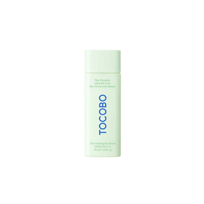 TOCOBO Cica Calming Sun Serum SPF50+ PA++++ 50ml – hydrating chemical sunscreen with Cica extracts for soothing sensitive skin, available at Atelier De Glow UK.