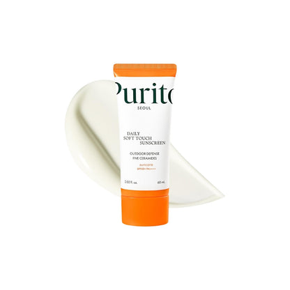 Purito SEOUL Daily Soft Touch Sunscreen SPF50+ PA++++ – lightweight chemical sunscreen with 5-ceramide complex for matte, protected skin available at Atelier De Glow UK.