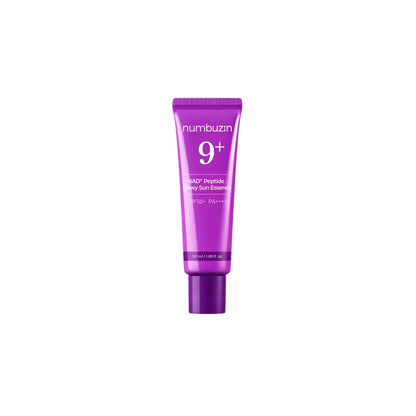 numbuzin No.9 NAD+ Peptides Dewy Sun Essence – SPF 50+ PA++++ sunscreen with NAD+ cellular repair and Peptides available at Atelier De Glow UK.