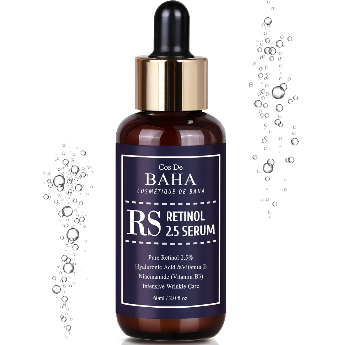 Cos De Baha RS Retinol 2.5 Serum – 60ml jumbo-size high-strength chemical daily night-recovery retinol serum in an Aloe base available at Atelier De Glow UK.