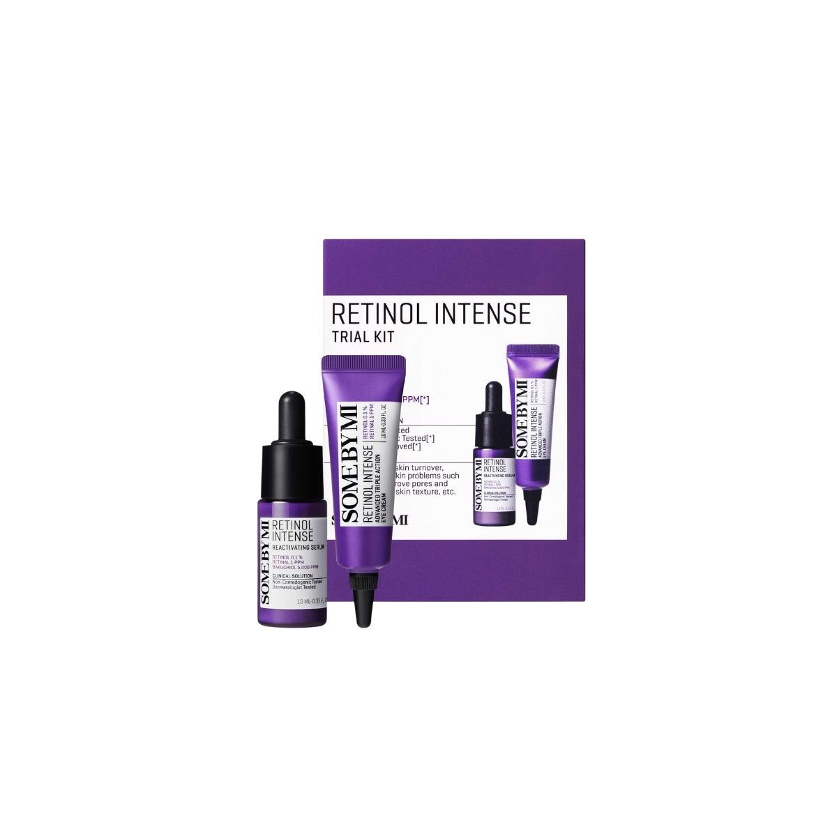 Some By Mi Retinol Intense Trial Kit – 2-piece set featuring 10ml Reactivating Serum and 10ml Triple Action Eye Cream available at Atelier De Glow UK.