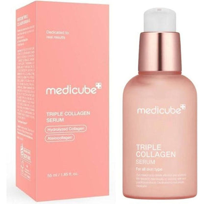 Rich, milky, and syrup-like fast-absorbing texture of Medicube Triple Collagen Serum 4.0 smoothing effortlessly over a facial canvas at Atelier De Glow UK.