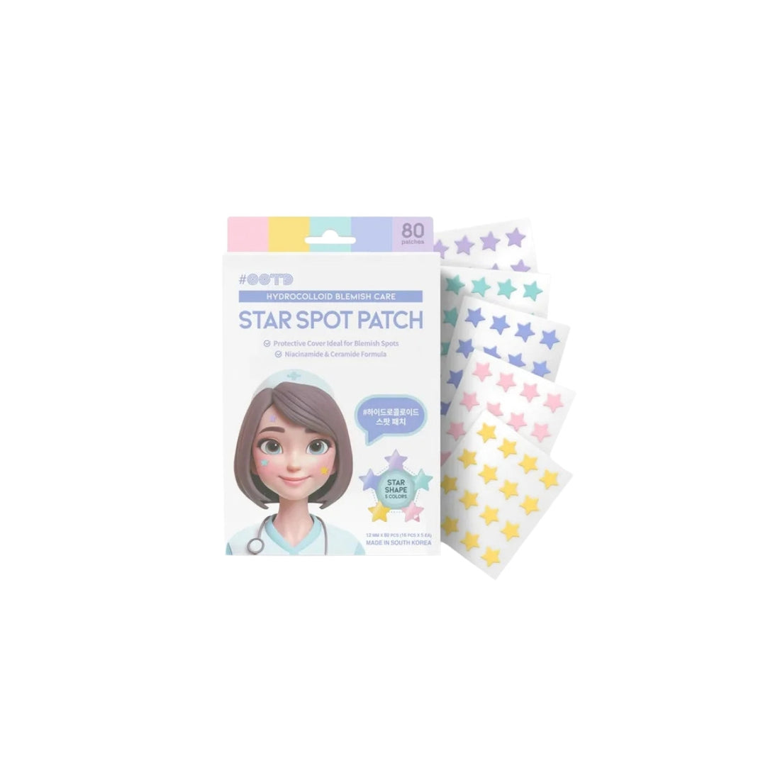OOTD Star Spot Patch 80 patches – vegan hydrocolloid acne treatment infused with niacinamide and ceramide for effective blemish care at Atelier De Glow UK.