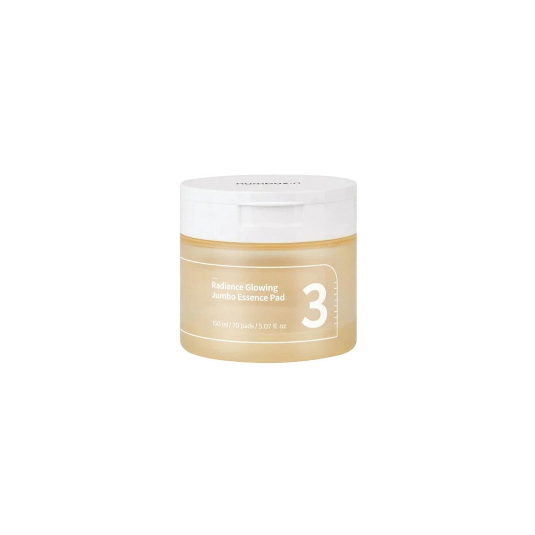 numbuzin No.3 Radiance Glowing Essence Pad – 70-count Korean fermented toner pads with Bifida and Galactomyces available at Atelier De Glow UK.