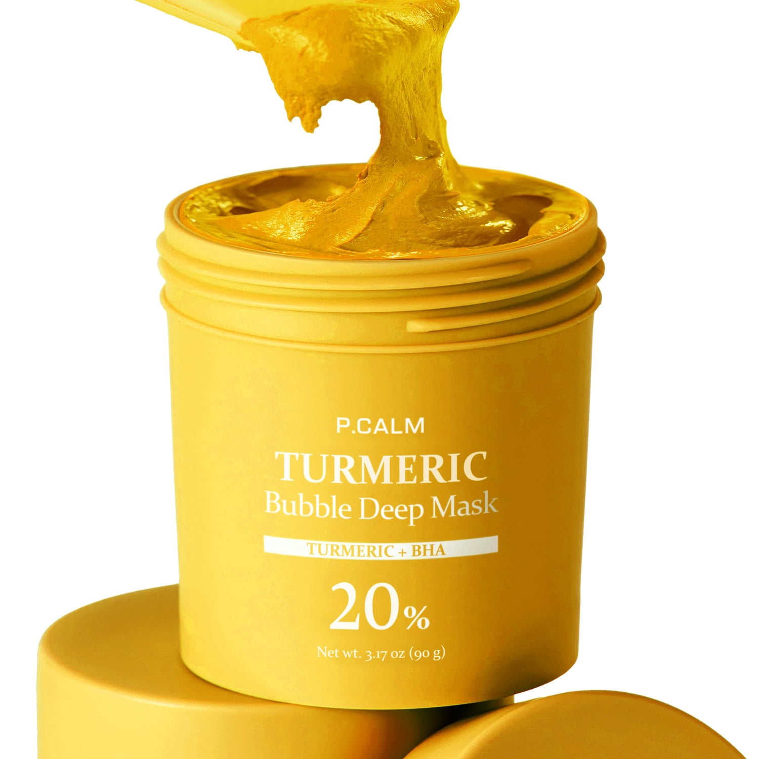 P.CALM Turmeric Bubble Mask with 0.5% BHA for sebum control and brightening. Fast UK delivery from Atelier De Glow.