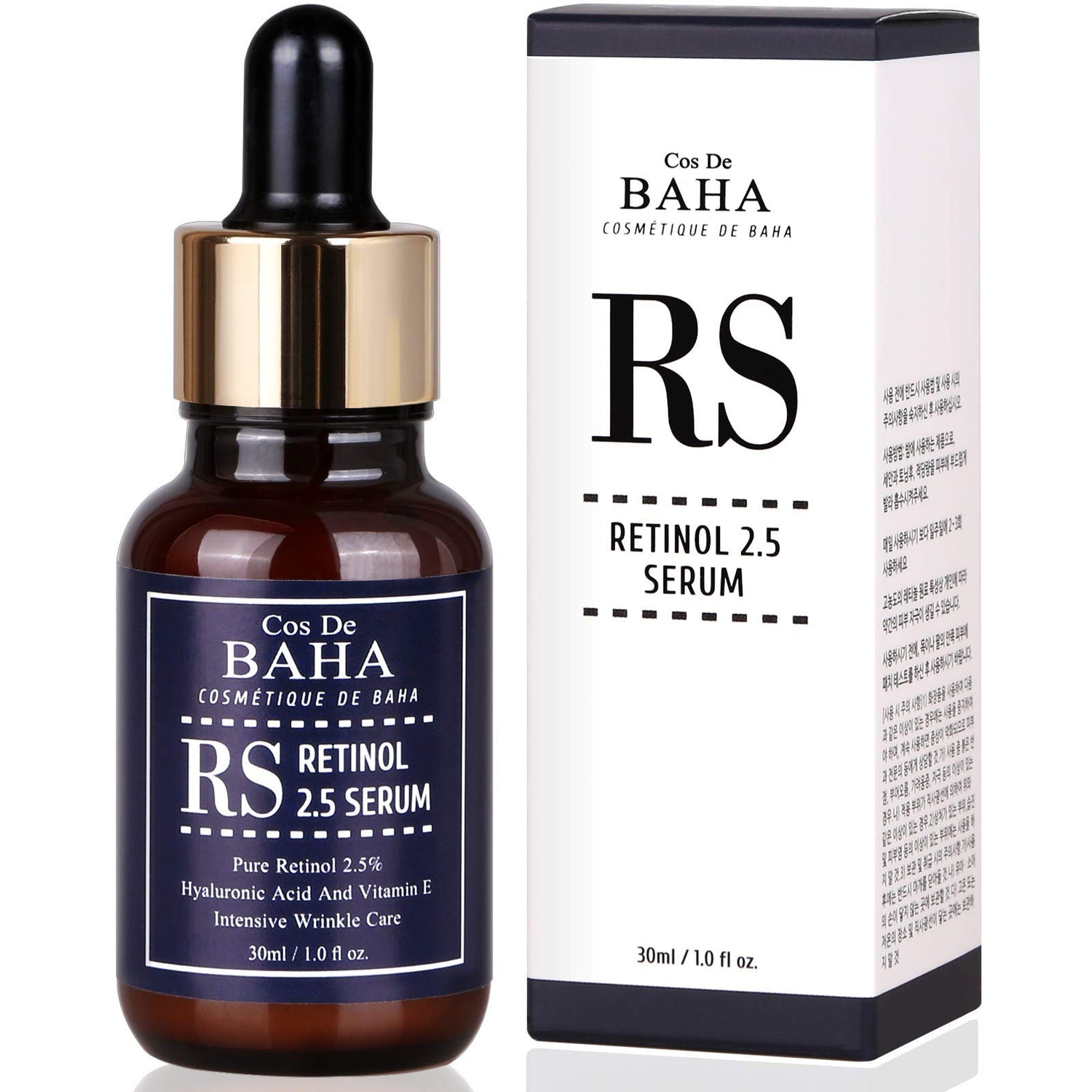 Rich, slippery, and beautifully translucent amber-tinted fluid texture of Cos De Baha RS Retinol Serum smoothing onto a mature skin matrix at Atelier De Glow UK.