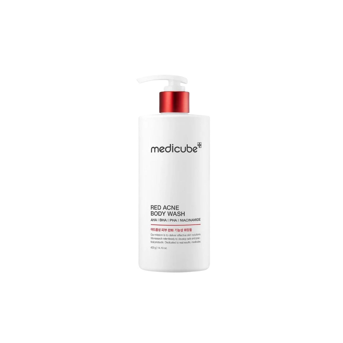 Medicube Red Acne Body Wash 2.0 – 400g premium exfoliating body cleanser formulated with Salicylic Acid, Lactic Acid, and Niacinamide available at Atelier De Glow UK.