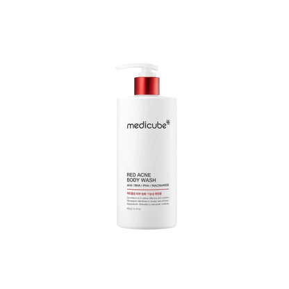 Medicube Red Acne Body Wash 2.0 – 400g premium exfoliating body cleanser formulated with Salicylic Acid, Lactic Acid, and Niacinamide available at Atelier De Glow UK.