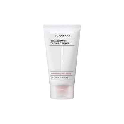 Biodance Collagen Mask To Foam Cleanser – 150ml 2-in-1 mask-foam hybrid formulated with 243Da Ultra-Low Molecular Collagen, SYN-COLL Peptides, and Niacinamide available at Atelier De Glow UK.
