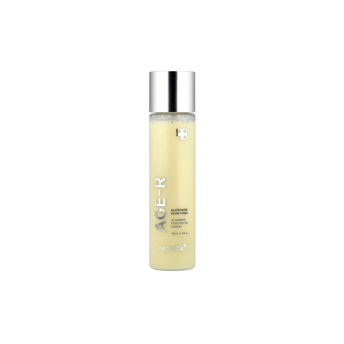 Medicube AGE-R Glutathione Glow Toner – 140ml biphasic dual-layer milky toner with 99.2% pure Glutathione and Peptides available at Atelier De Glow UK.